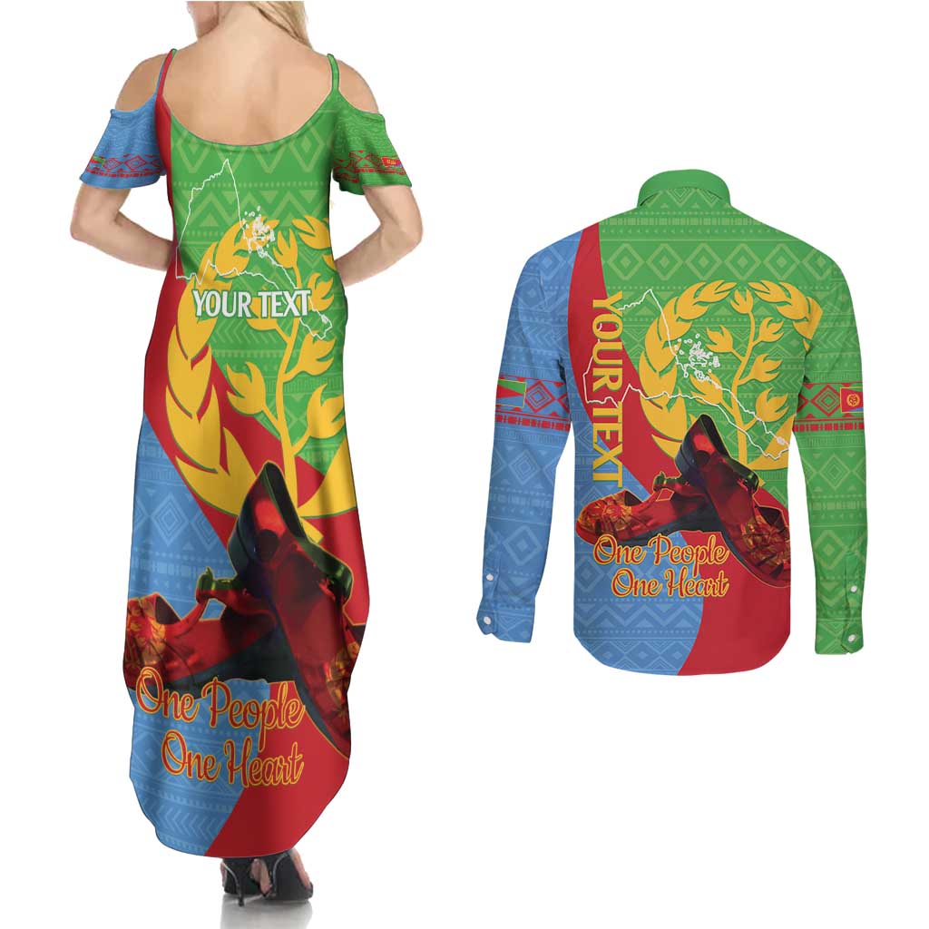 Personalised Eritrea Independence Day Couples Matching Summer Maxi Dress and Long Sleeve Button Shirt Shida Shoes One People One Heart