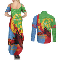 Personalised Eritrea Independence Day Couples Matching Summer Maxi Dress and Long Sleeve Button Shirt Shida Shoes One People One Heart