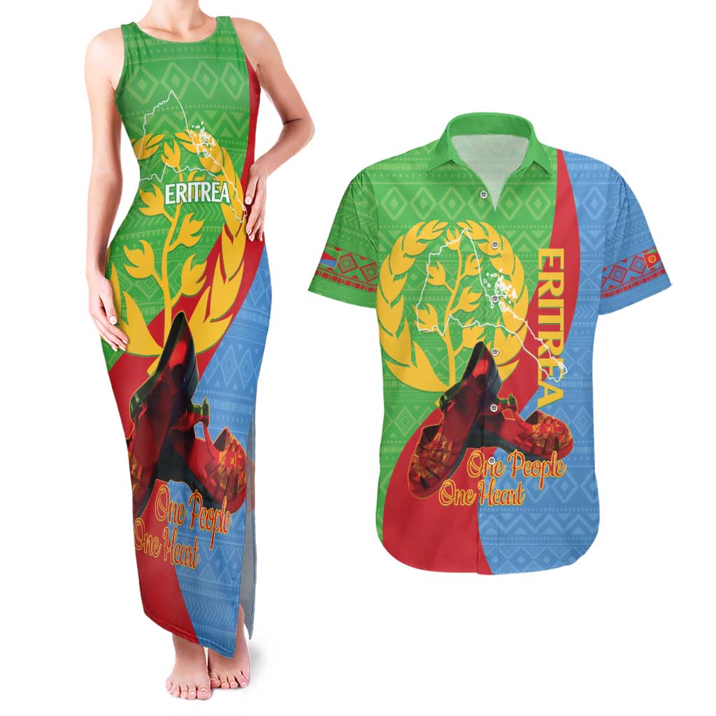 Personalised Eritrea Independence Day Couples Matching Tank Maxi Dress and Hawaiian Shirt Shida Shoes One People One Heart