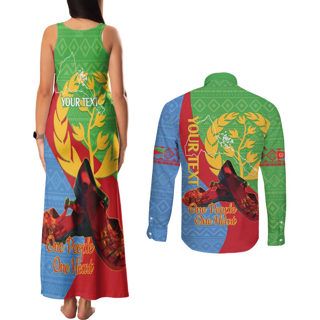 Personalised Eritrea Independence Day Couples Matching Tank Maxi Dress and Long Sleeve Button Shirt Shida Shoes One People One Heart