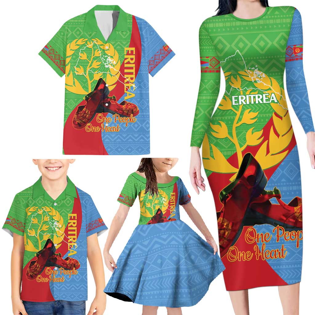 Personalised Eritrea Independence Day Family Matching Long Sleeve Bodycon Dress and Hawaiian Shirt Shida Shoes One People One Heart