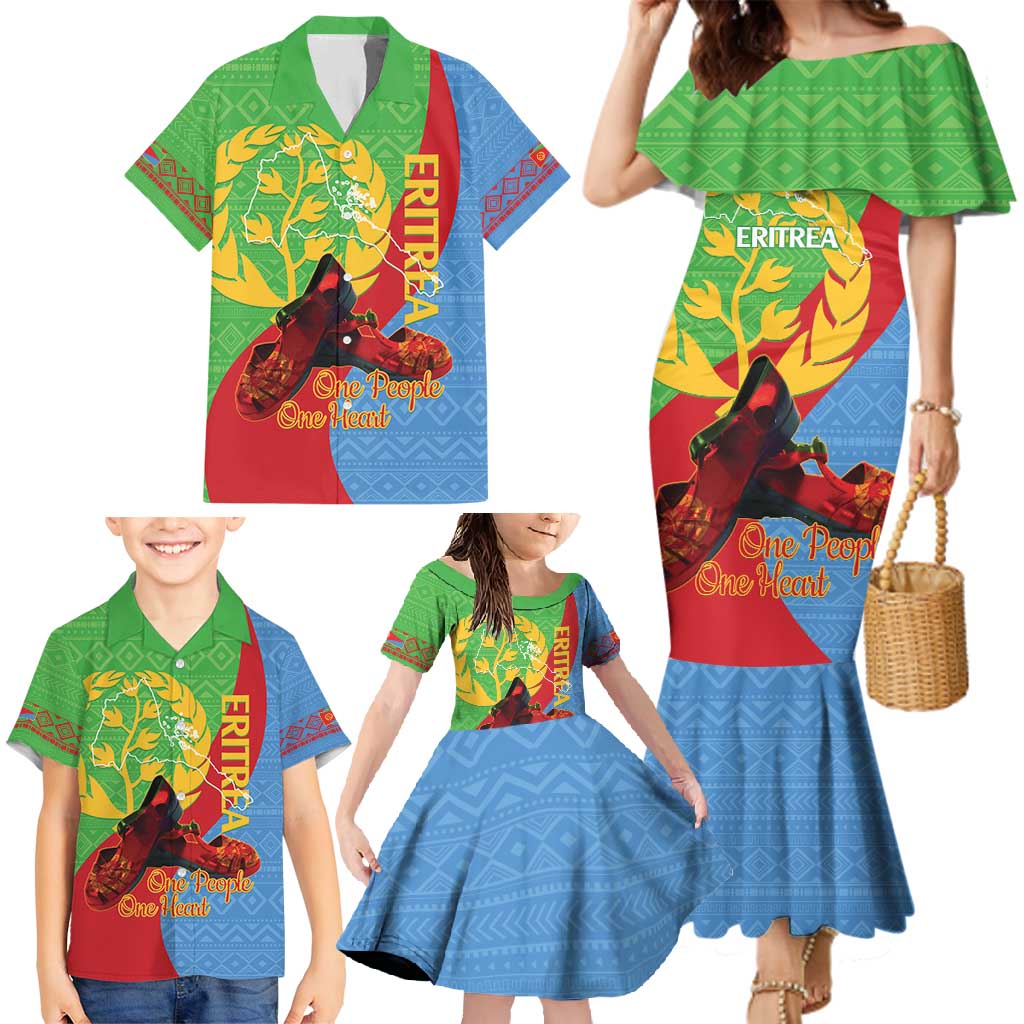 Personalised Eritrea Independence Day Family Matching Mermaid Dress and Hawaiian Shirt Shida Shoes One People One Heart