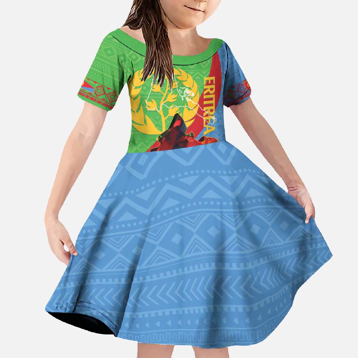 Personalised Eritrea Independence Day Family Matching Off The Shoulder Long Sleeve Dress and Hawaiian Shirt Shida Shoes One People One Heart