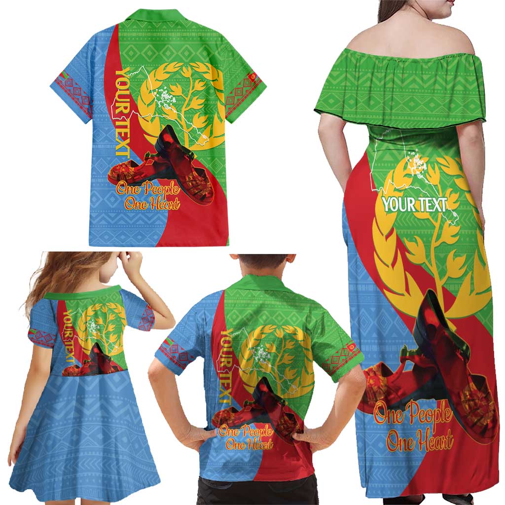 Personalised Eritrea Independence Day Family Matching Off Shoulder Maxi Dress and Hawaiian Shirt Shida Shoes One People One Heart