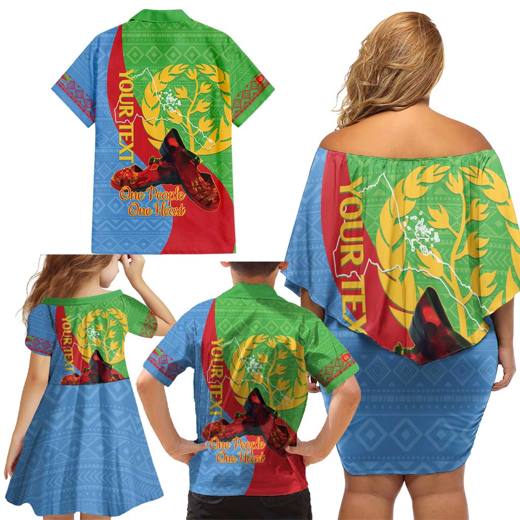 Personalised Eritrea Independence Day Family Matching Off Shoulder Short Dress and Hawaiian Shirt Shida Shoes One People One Heart