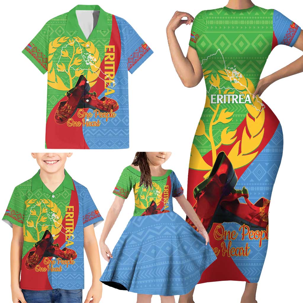 Personalised Eritrea Independence Day Family Matching Short Sleeve Bodycon Dress and Hawaiian Shirt Shida Shoes One People One Heart