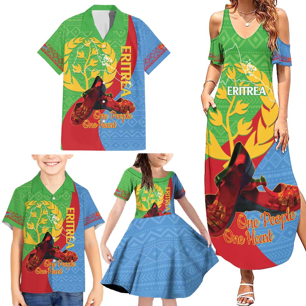 Personalised Eritrea Independence Day Family Matching Summer Maxi Dress and Hawaiian Shirt Shida Shoes One People One Heart