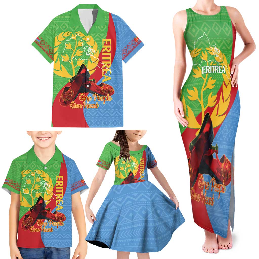 Personalised Eritrea Independence Day Family Matching Tank Maxi Dress and Hawaiian Shirt Shida Shoes One People One Heart