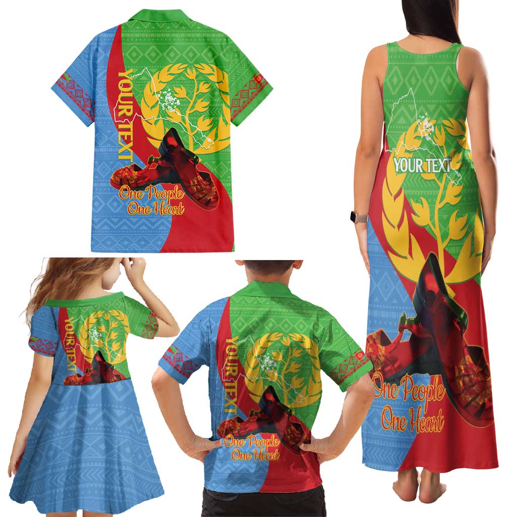 Personalised Eritrea Independence Day Family Matching Tank Maxi Dress and Hawaiian Shirt Shida Shoes One People One Heart
