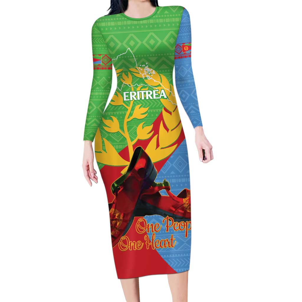 Personalised Eritrea Independence Day Long Sleeve Bodycon Dress Shida Shoes One People One Heart