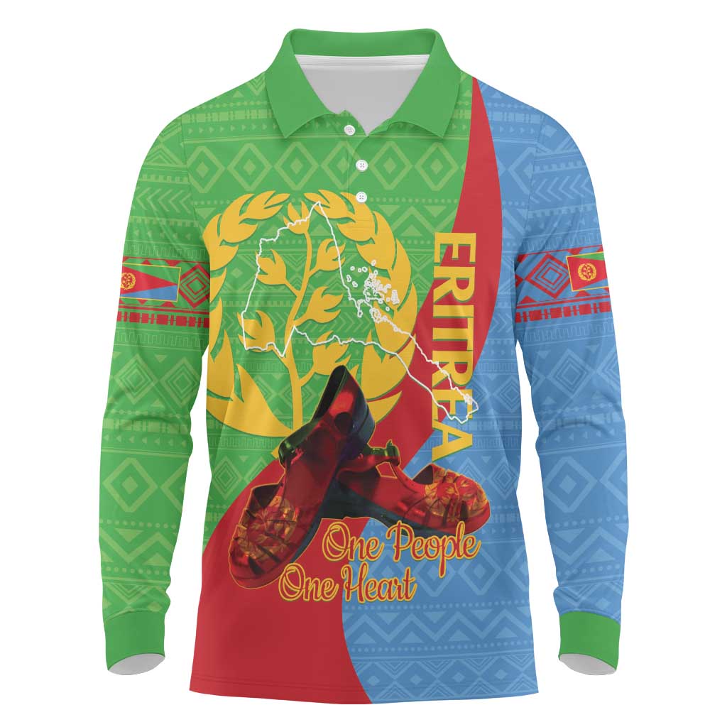 Personalised Eritrea Independence Day Long Sleeve Polo Shirt Shida Shoes One People One Heart
