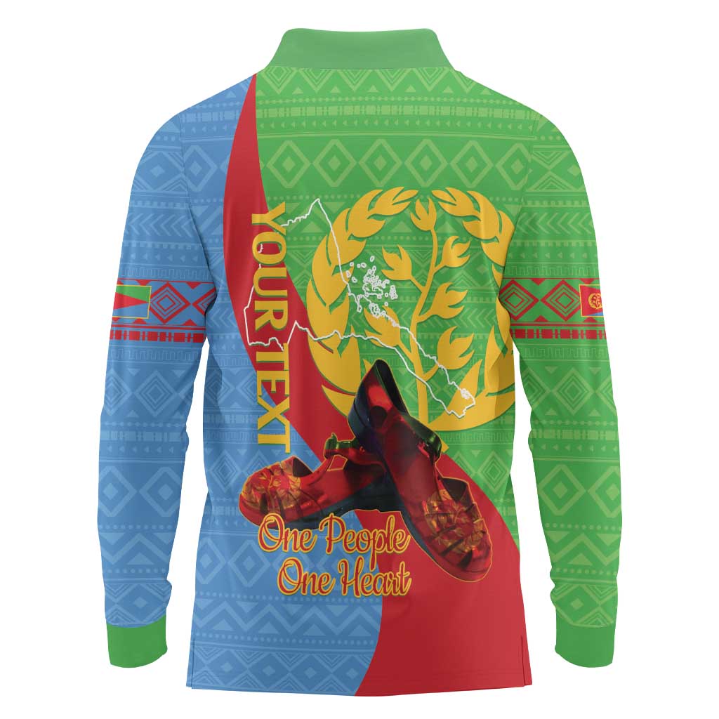 Personalised Eritrea Independence Day Long Sleeve Polo Shirt Shida Shoes One People One Heart