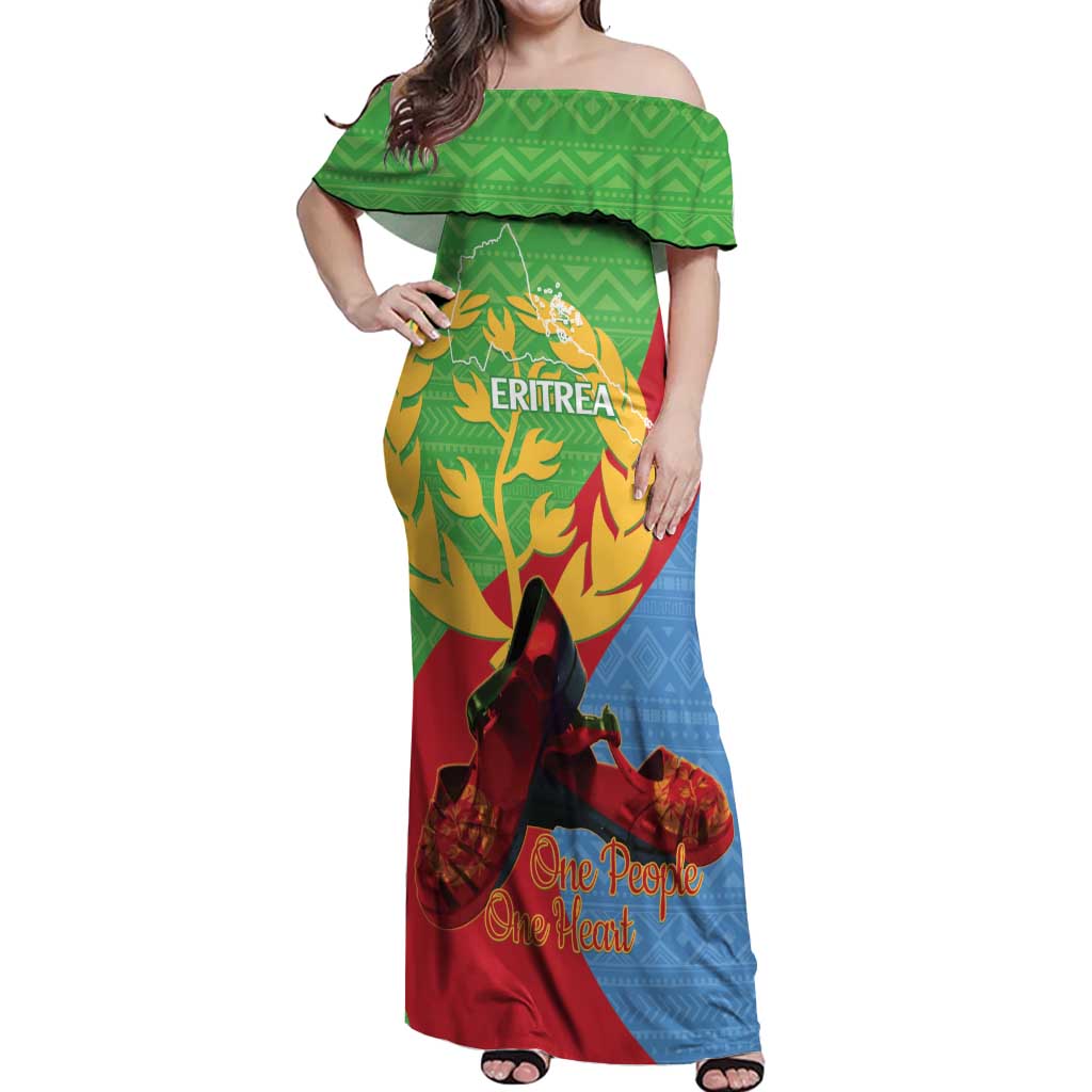 Personalised Eritrea Independence Day Off Shoulder Maxi Dress Shida Shoes One People One Heart