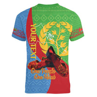 Personalised Eritrea Independence Day Women V-Neck T-Shirt Shida Shoes One People One Heart