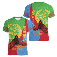 Personalised Eritrea Independence Day Women V-Neck T-Shirt Shida Shoes One People One Heart