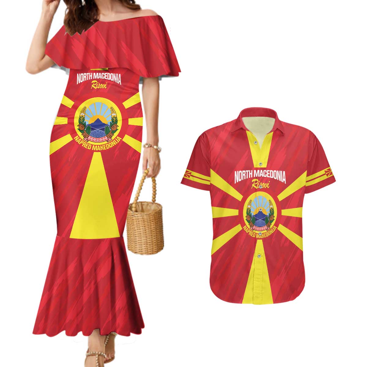 Custom North Macedonia Football Couples Matching Mermaid Dress and Hawaiian Shirt Risovi Napred Makedonija!