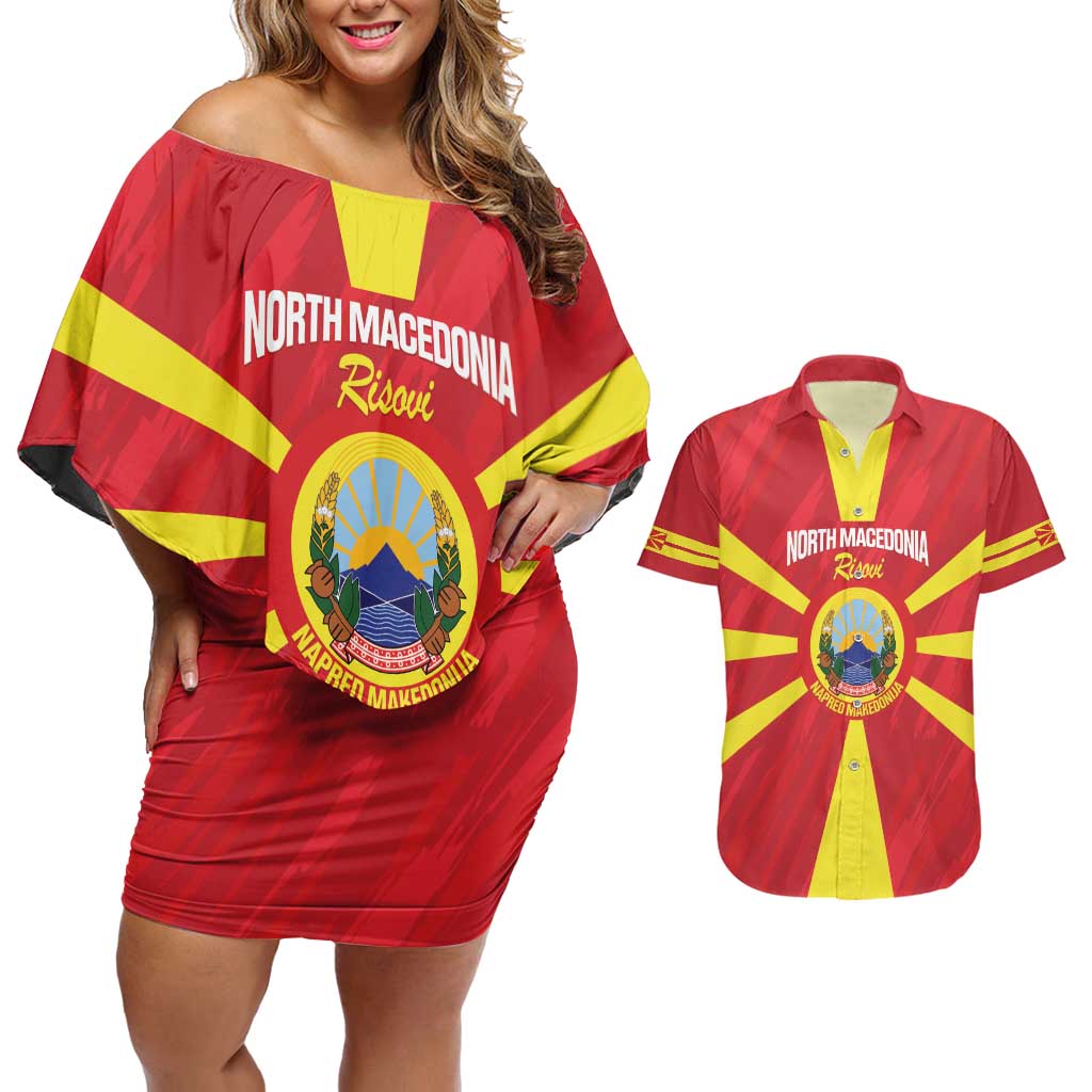 Custom North Macedonia Football Couples Matching Off Shoulder Short Dress and Hawaiian Shirt Risovi Napred Makedonija!