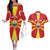 Custom North Macedonia Football Couples Matching Off The Shoulder Long Sleeve Dress and Hawaiian Shirt Risovi Napred Makedonija!