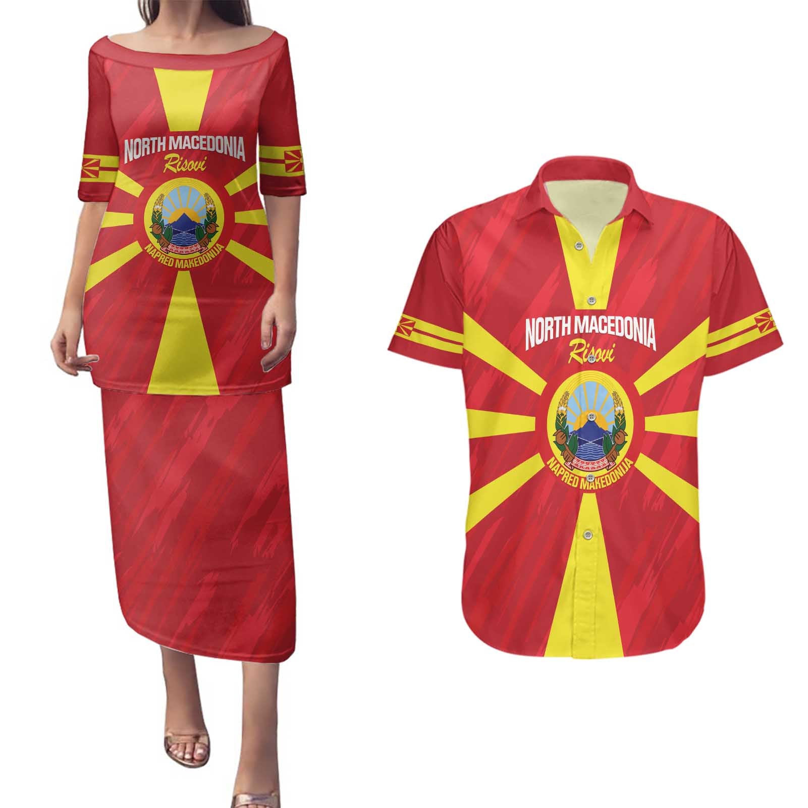 Custom North Macedonia Football Couples Matching Puletasi and Hawaiian Shirt Risovi Napred Makedonija!