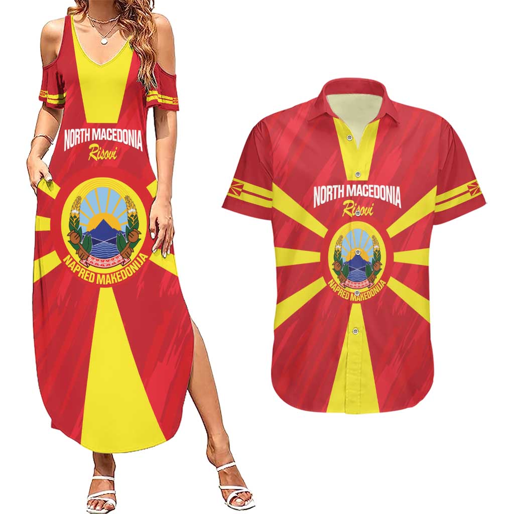 Custom North Macedonia Football Couples Matching Summer Maxi Dress and Hawaiian Shirt Risovi Napred Makedonija!