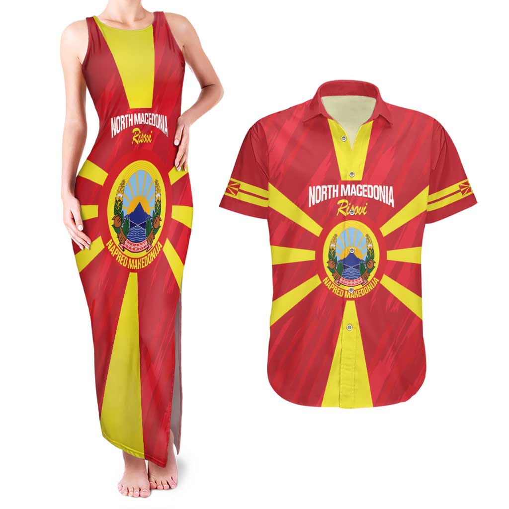 Custom North Macedonia Football Couples Matching Tank Maxi Dress and Hawaiian Shirt Risovi Napred Makedonija!