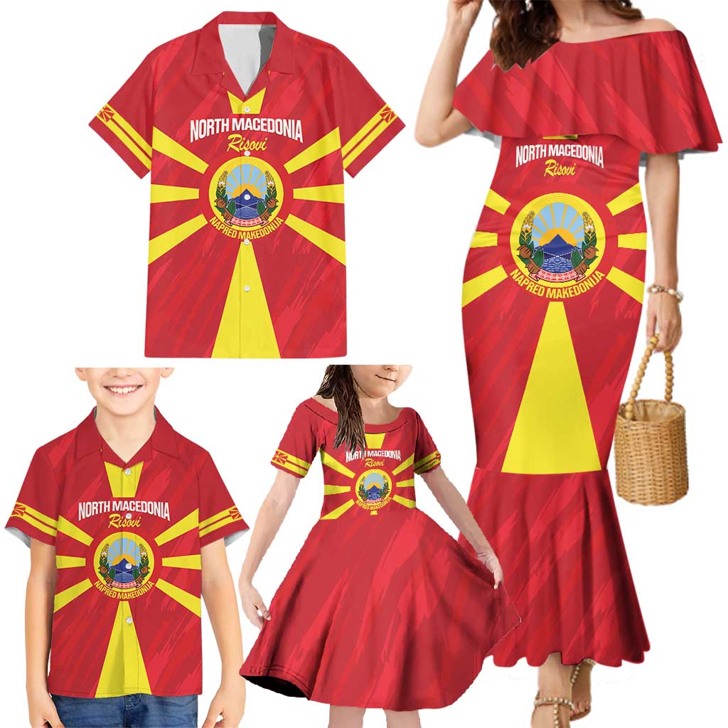 Custom North Macedonia Football Family Matching Mermaid Dress and Hawaiian Shirt Risovi Napred Makedonija!