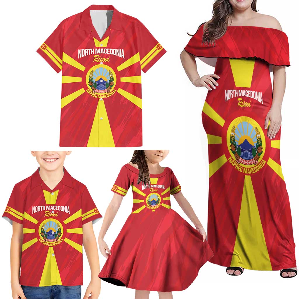 Custom North Macedonia Football Family Matching Off Shoulder Maxi Dress and Hawaiian Shirt Risovi Napred Makedonija!
