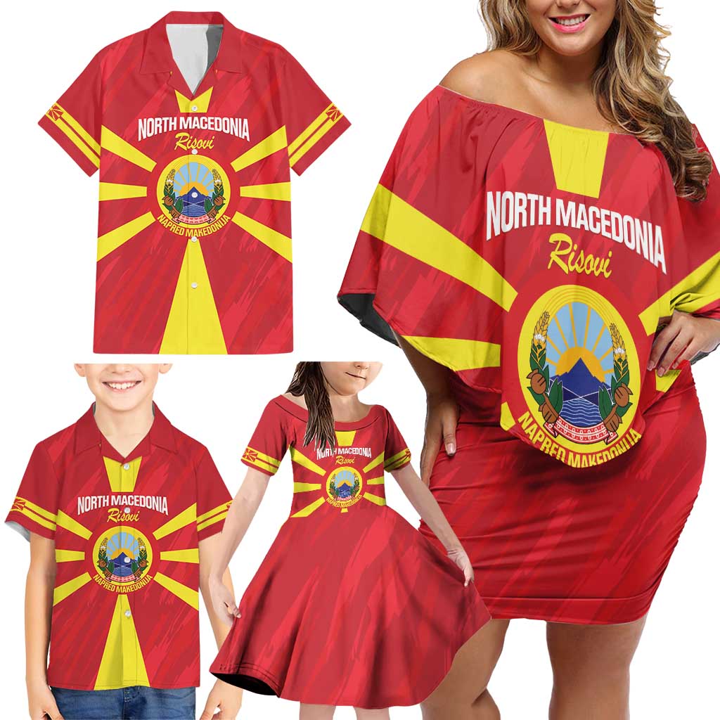 Custom North Macedonia Football Family Matching Off Shoulder Short Dress and Hawaiian Shirt Risovi Napred Makedonija!