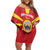Custom North Macedonia Football Family Matching Off Shoulder Short Dress and Hawaiian Shirt Risovi Napred Makedonija!