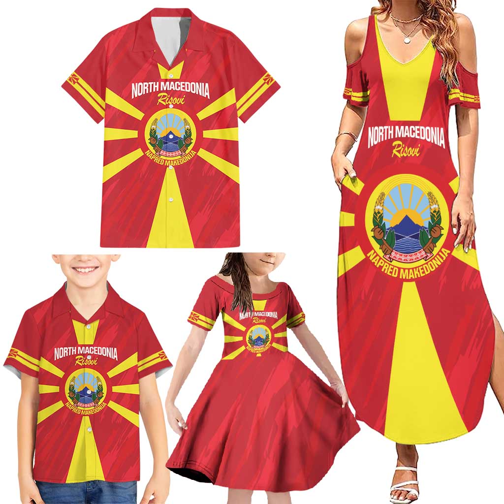 Custom North Macedonia Football Family Matching Summer Maxi Dress and Hawaiian Shirt Risovi Napred Makedonija!