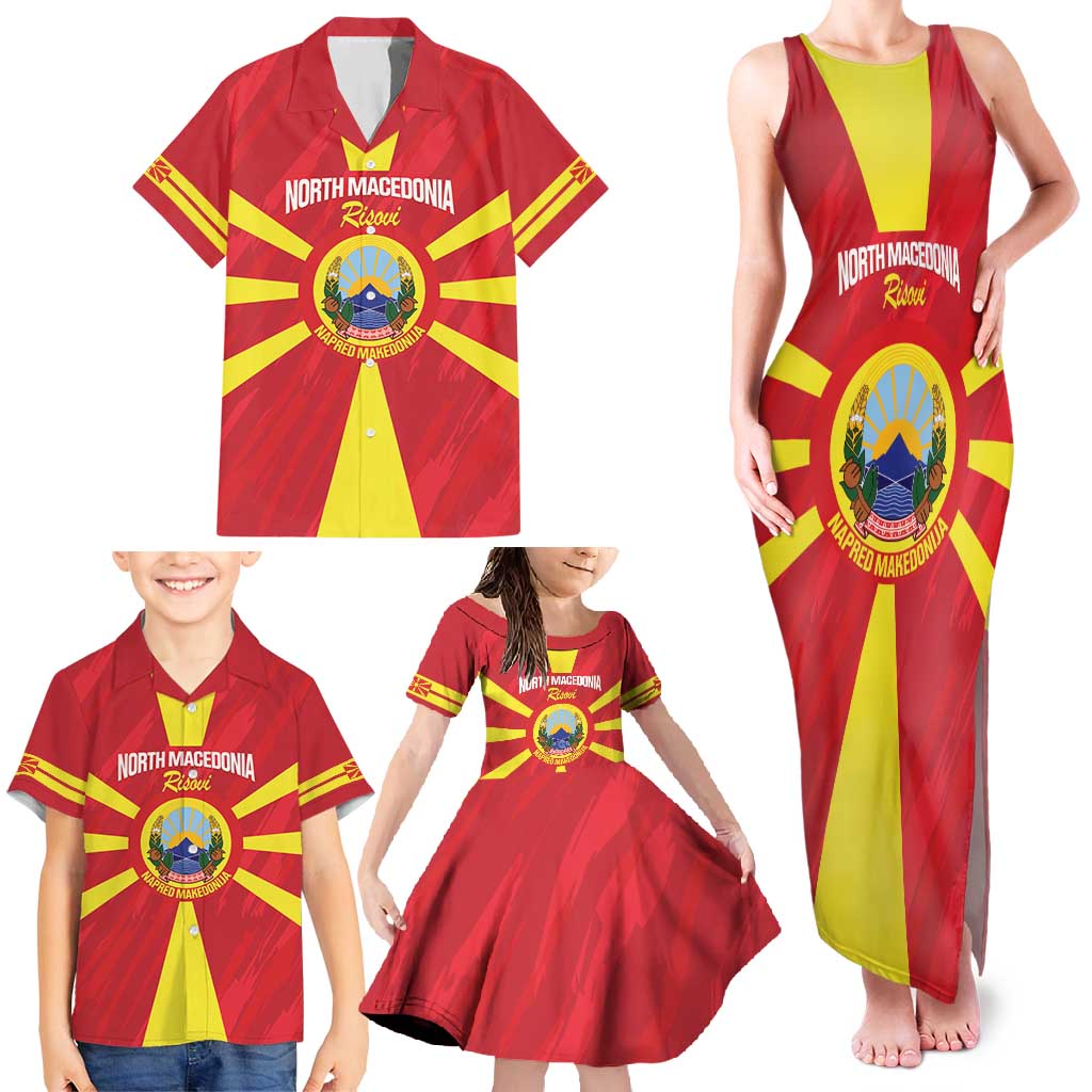 Custom North Macedonia Football Family Matching Tank Maxi Dress and Hawaiian Shirt Risovi Napred Makedonija!