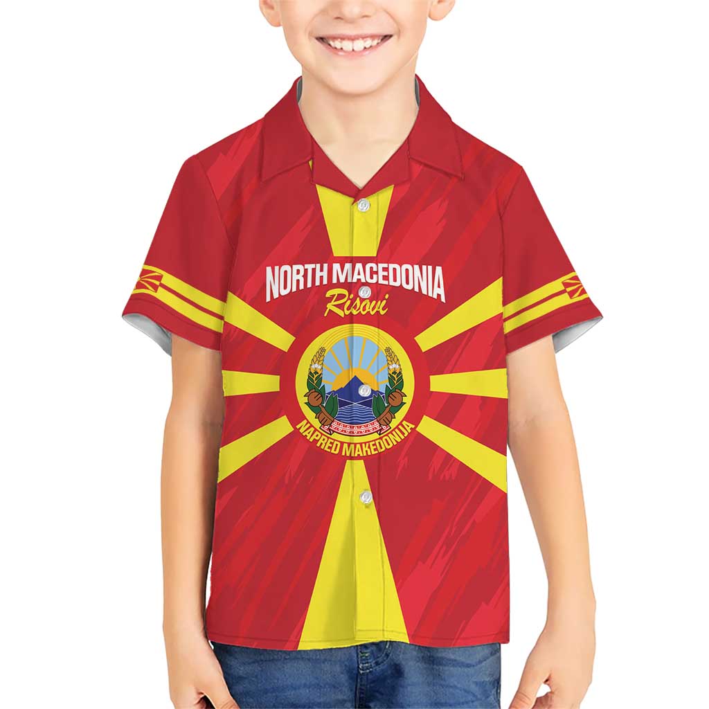 Custom North Macedonia Football Kid Hawaiian Shirt Risovi Napred Makedonija!