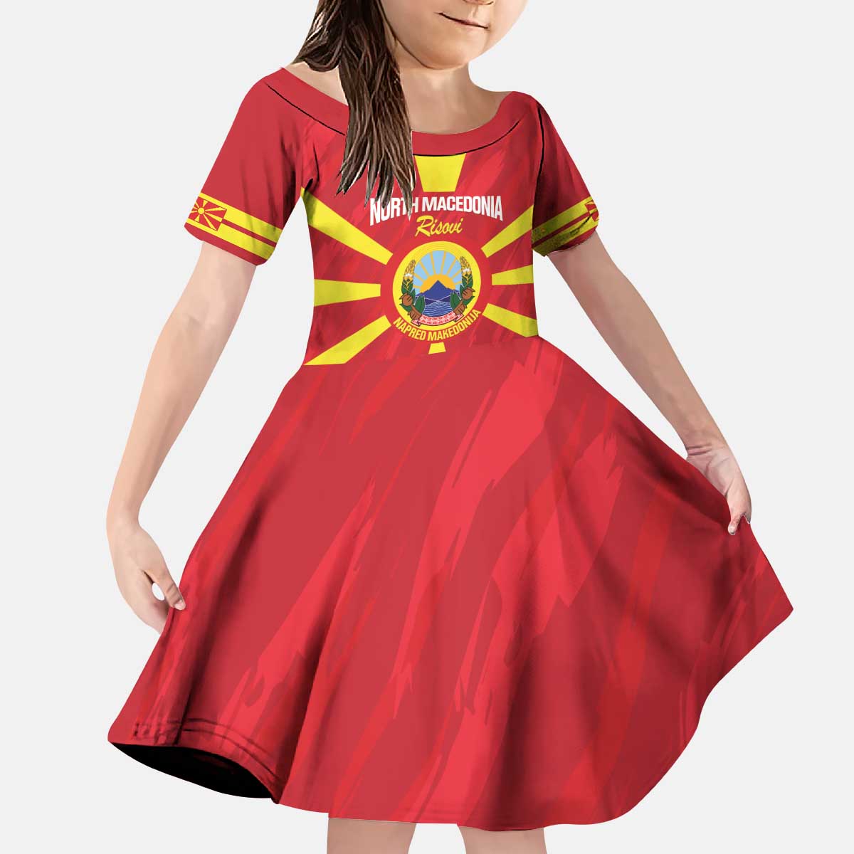 Custom North Macedonia Football Kid Short Sleeve Dress Risovi Napred Makedonija!