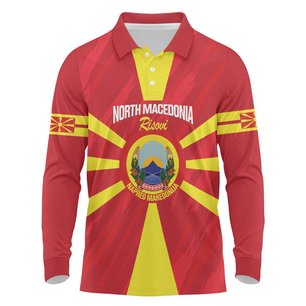 Custom North Macedonia Football Long Sleeve Polo Shirt Risovi Napred Makedonija!
