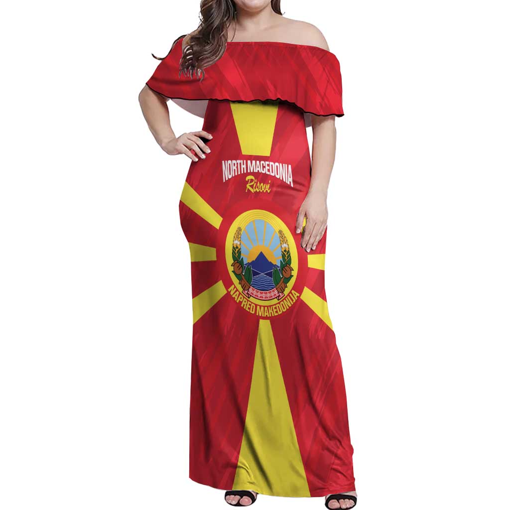 Custom North Macedonia Football Off Shoulder Maxi Dress Risovi Napred Makedonija!