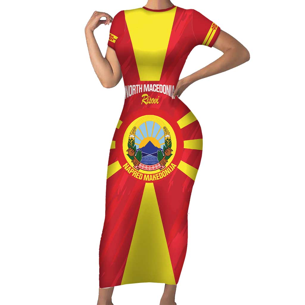 Custom North Macedonia Football Short Sleeve Bodycon Dress Risovi Napred Makedonija!