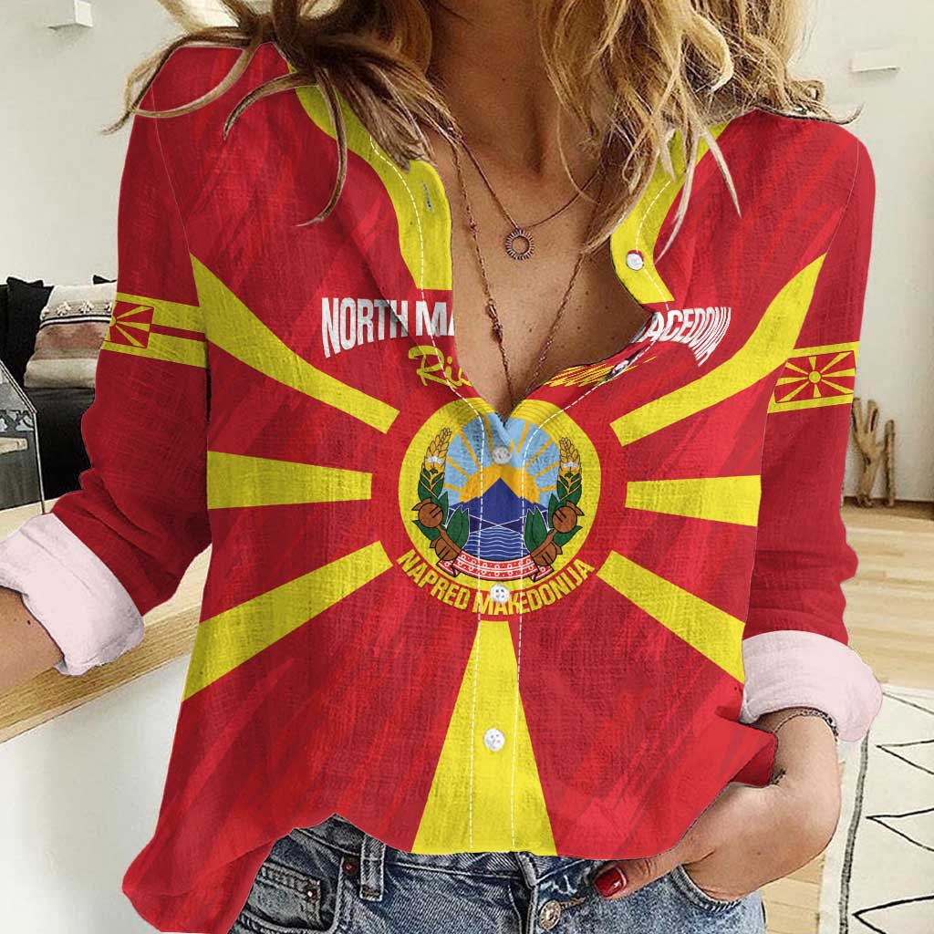 Custom North Macedonia Football Women Casual Shirt Risovi Napred Makedonija!