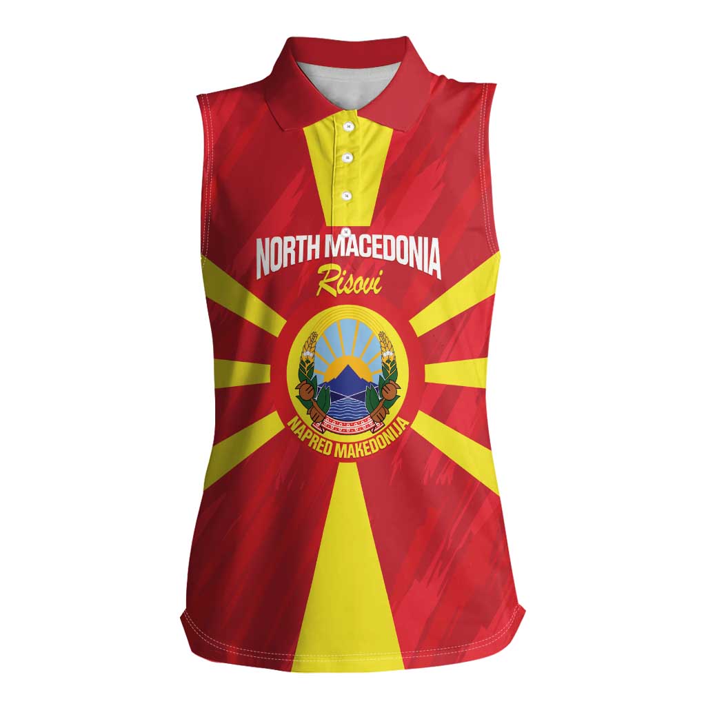 Custom North Macedonia Football Women Sleeveless Polo Shirt Risovi Napred Makedonija!