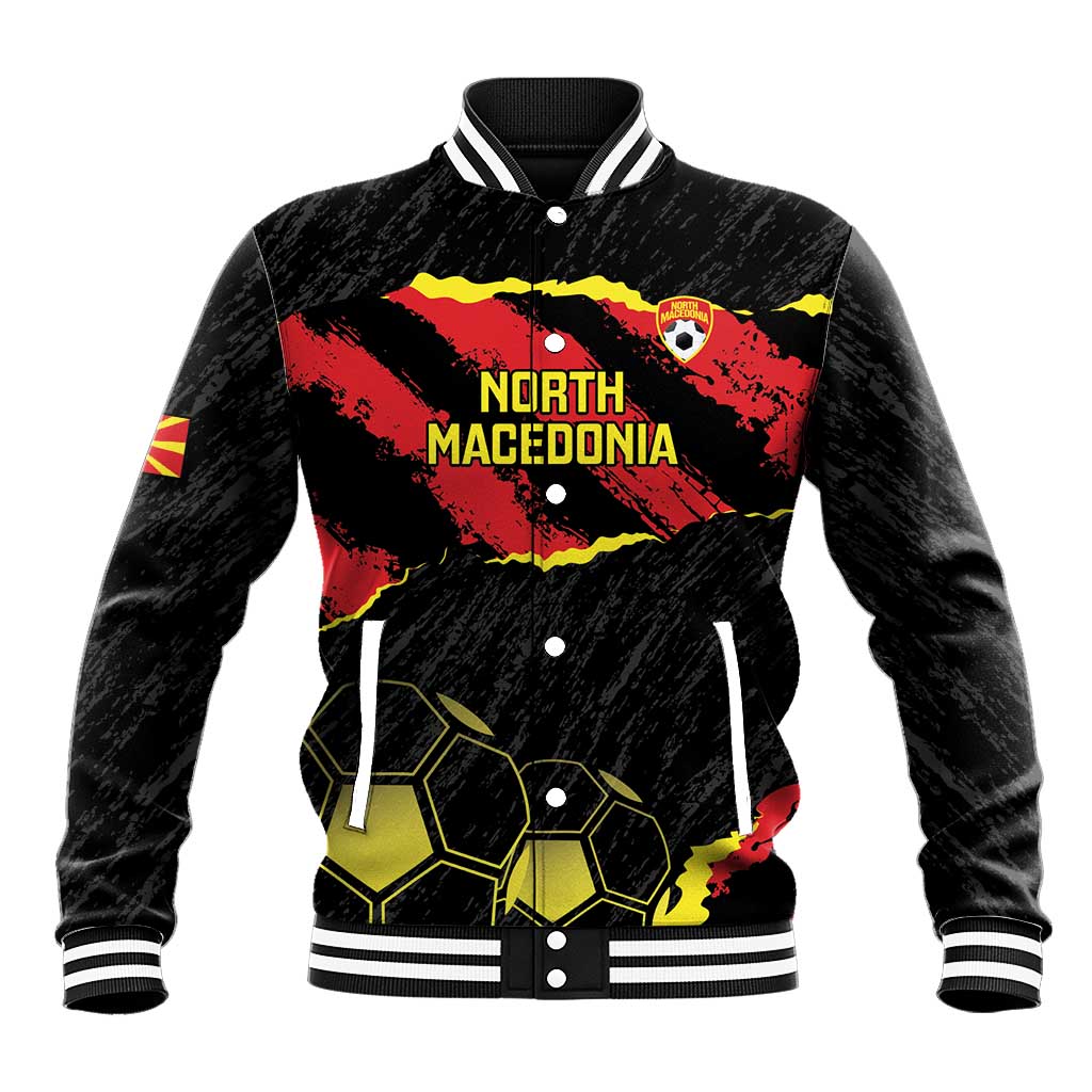 Custom North Macedonia Football Baseball Jacket Go Champions Grunge Style