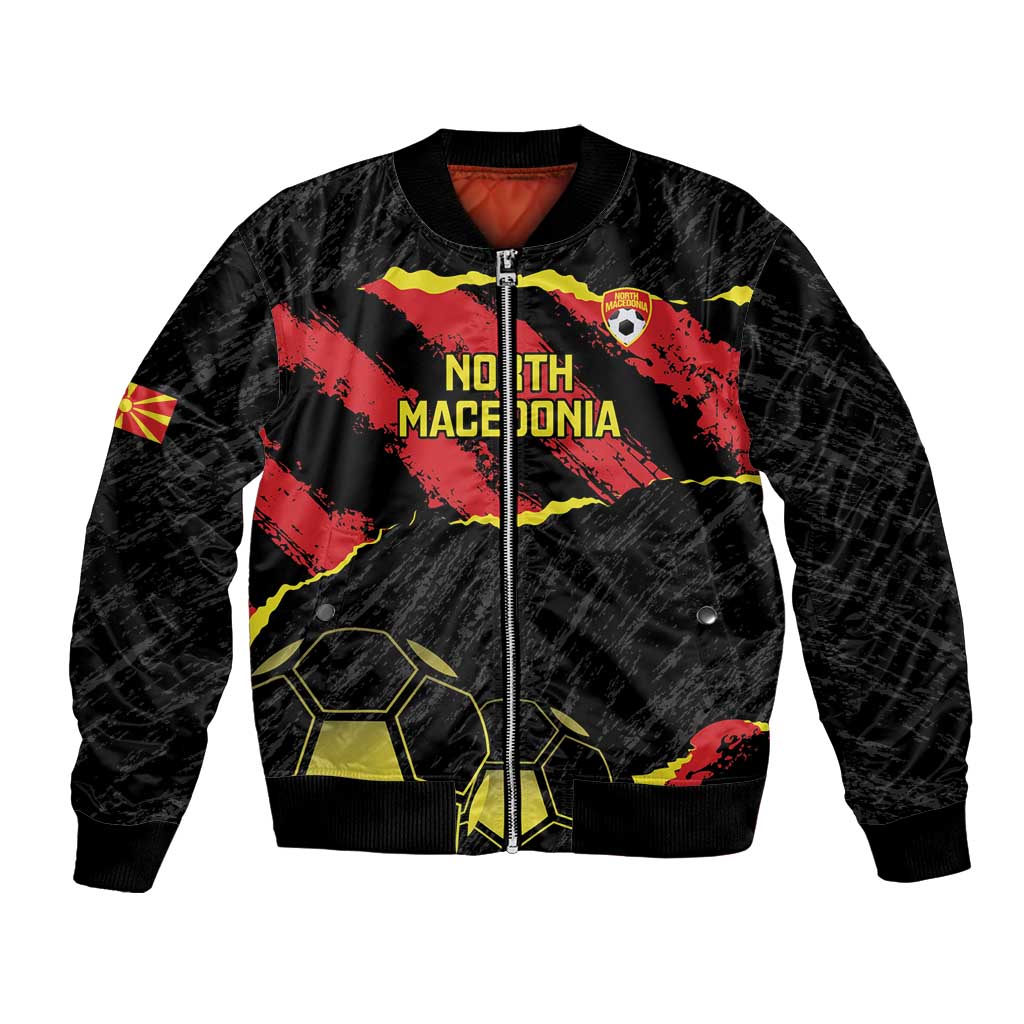 Custom North Macedonia Football Bomber Jacket Go Champions Grunge Style