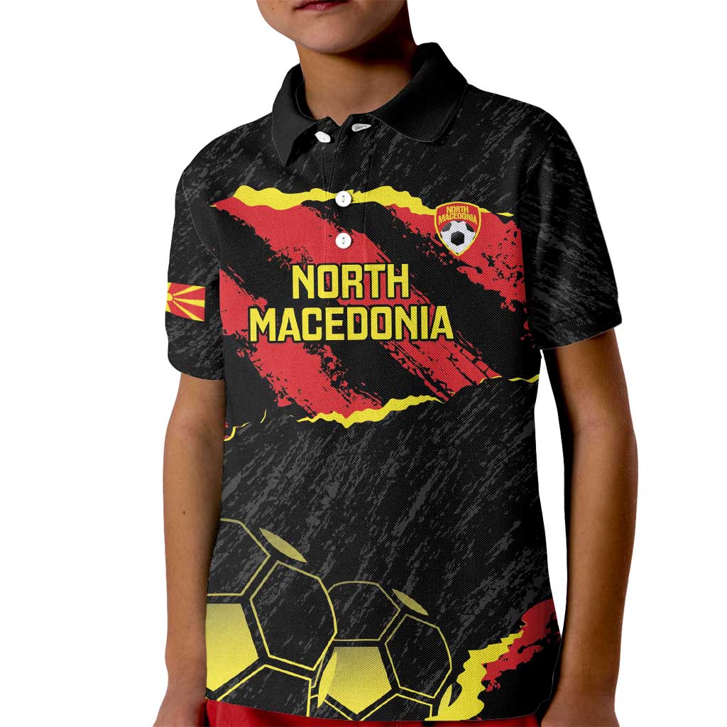 Custom North Macedonia Football Kid Polo Shirt Go Champions Grunge Style