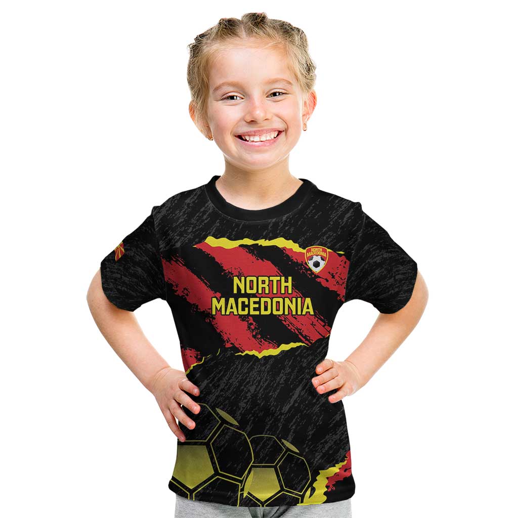 Custom North Macedonia Football Kid T Shirt Go Champions Grunge Style