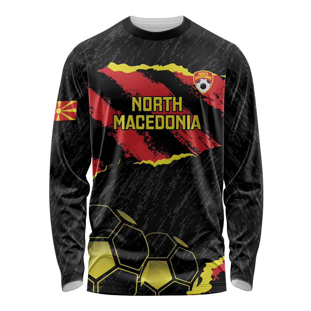 Custom North Macedonia Football Long Sleeve Shirt Go Champions Grunge Style