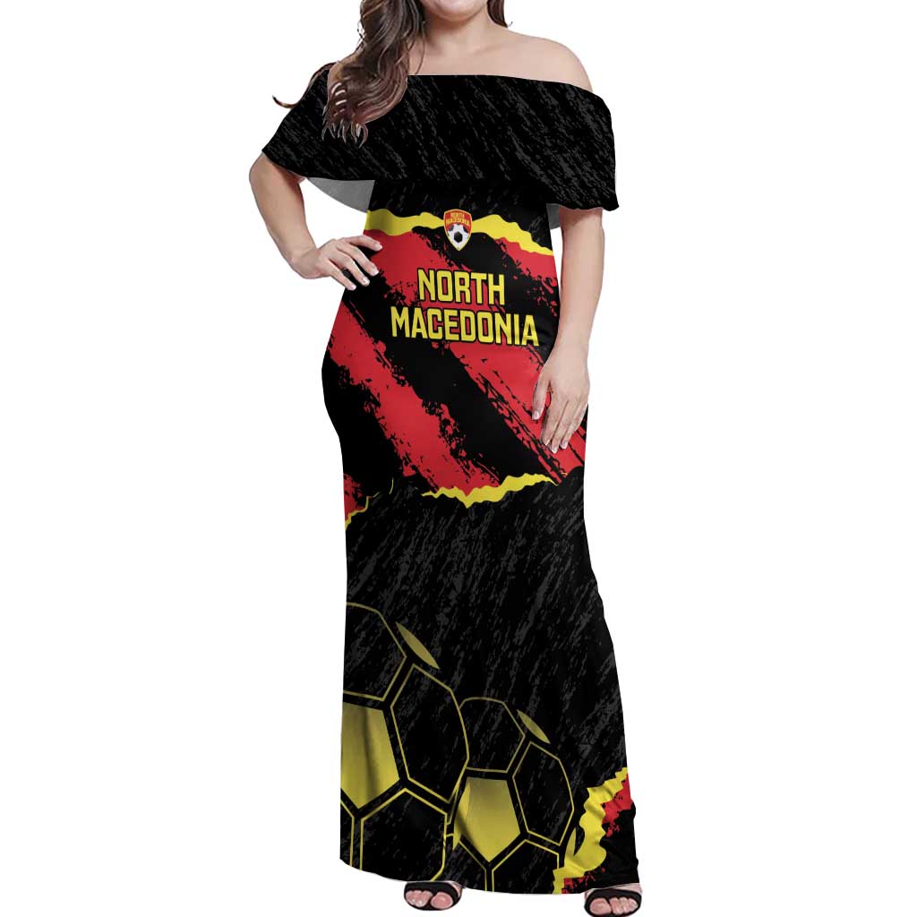 Custom North Macedonia Football Off Shoulder Maxi Dress Go Champions Grunge Style