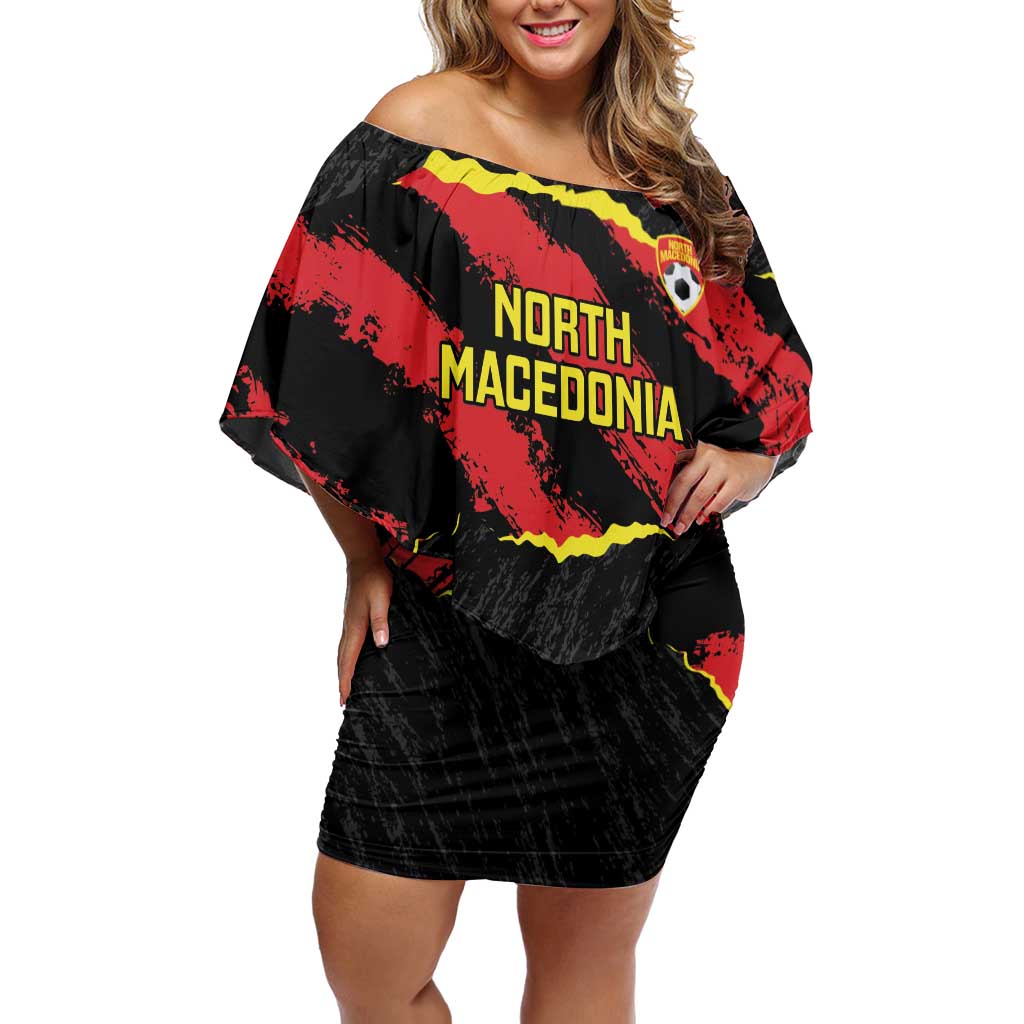 Custom North Macedonia Football Off Shoulder Short Dress Go Champions Grunge Style