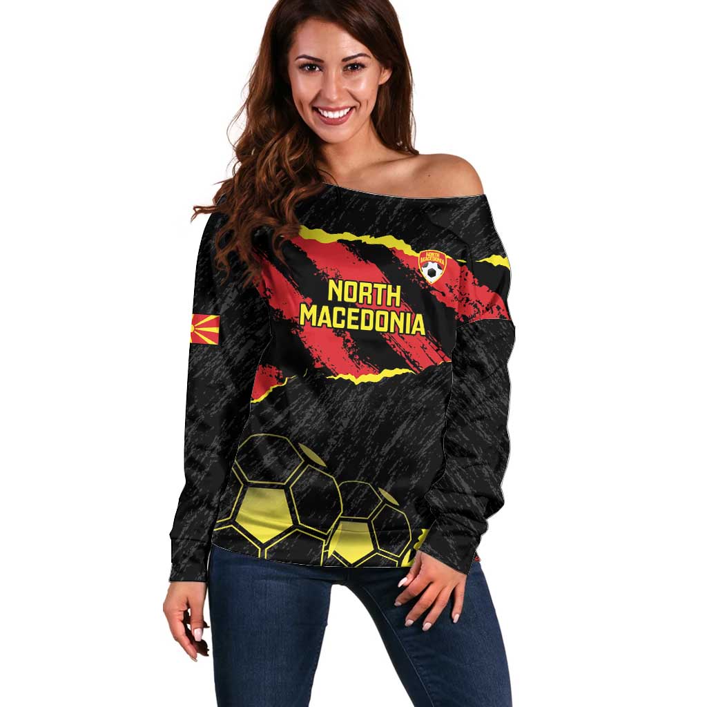 Custom North Macedonia Football Off Shoulder Sweater Go Champions Grunge Style
