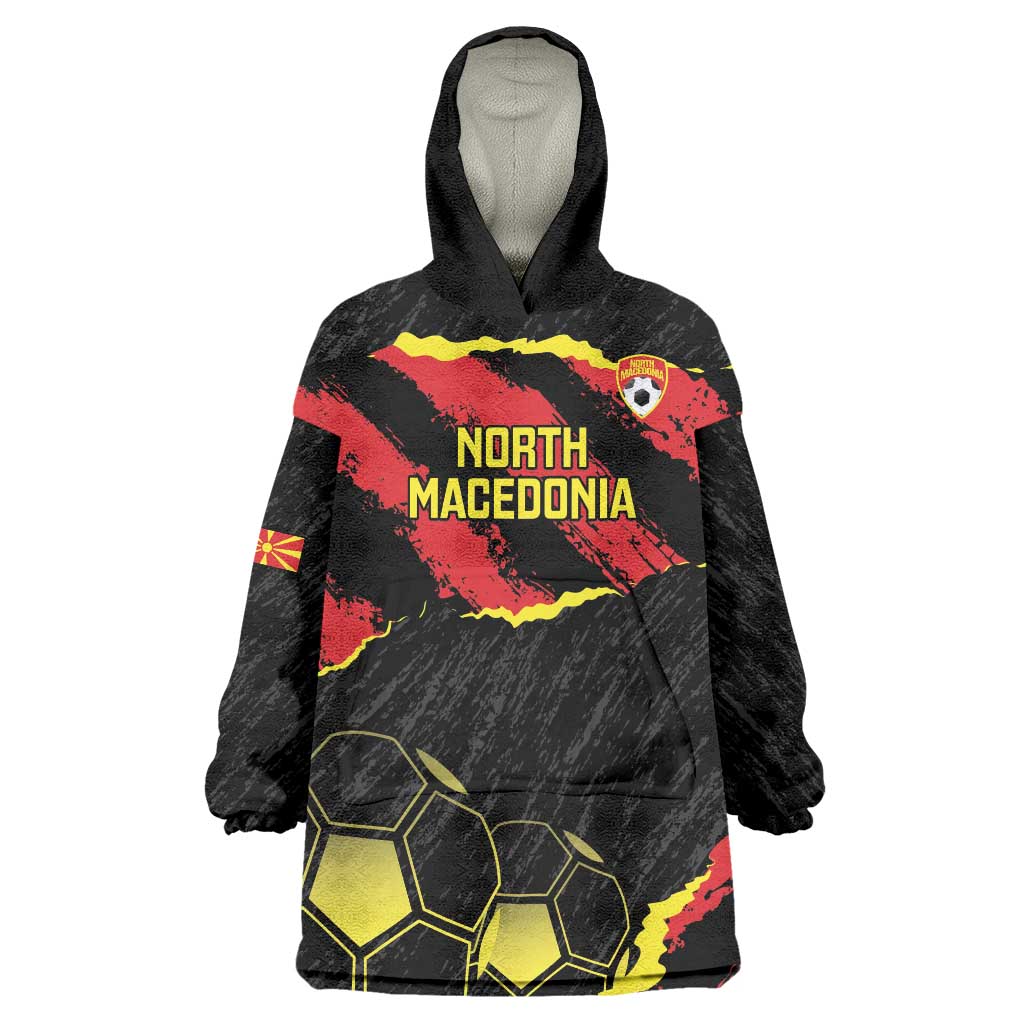 Custom North Macedonia Football Wearable Blanket Hoodie Go Champions Grunge Style