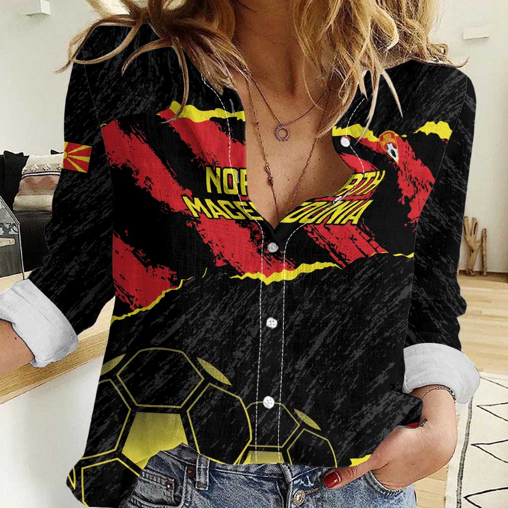 Custom North Macedonia Football Women Casual Shirt Go Champions Grunge Style