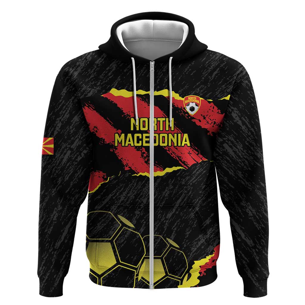 Custom North Macedonia Football Zip Hoodie Go Champions Grunge Style