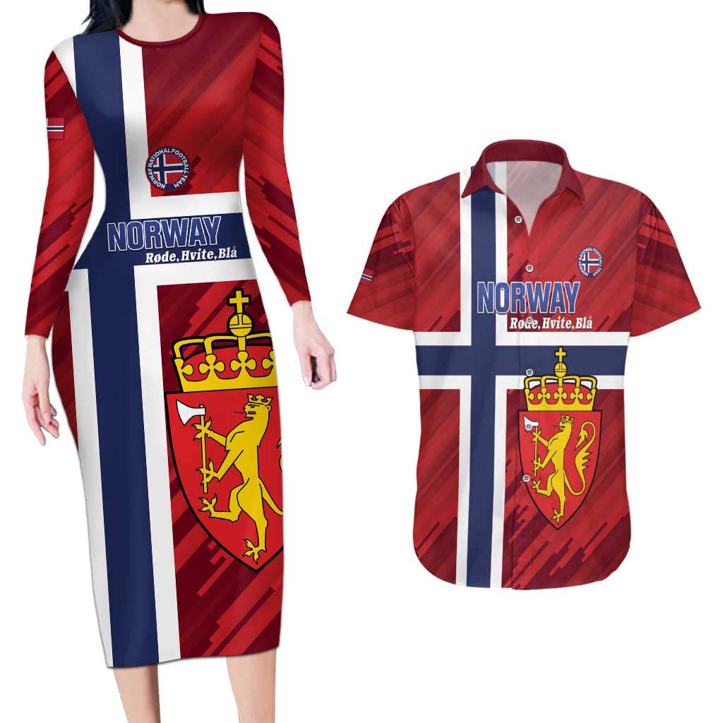 Custom Norway Football Couples Matching Long Sleeve Bodycon Dress and Hawaiian Shirt Come On Kongeriket Norge